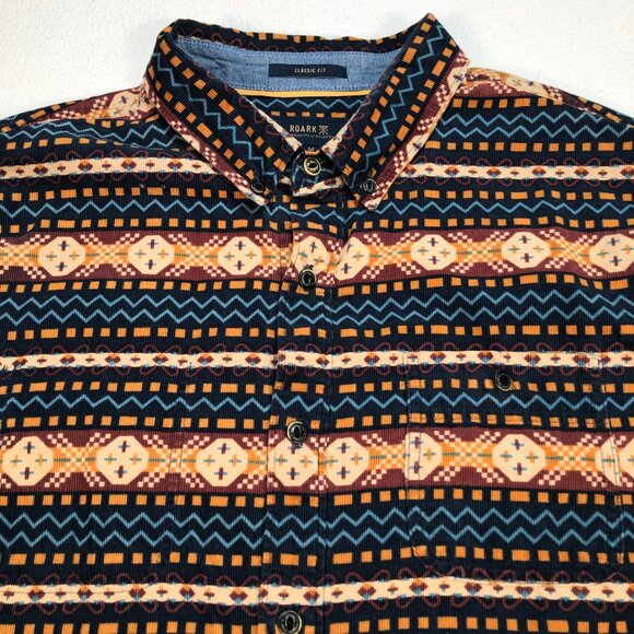 Roark Shirt Men's M Multicolor Aztec Flannel 100% Cotton Pocket Logo Button Down - Picture 4 of 16